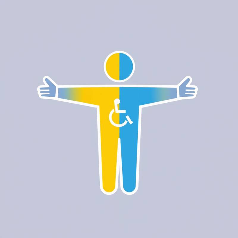 Et universelt tilgjengelighetssymbol, som viser en stilisert person med armene utstrakt, symboliserer inkludering og tilgjengelighet.